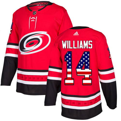 Adidas Hurricanes #14 Justin Williams Red Home Authentic USA Flag Stitched NHL Jersey